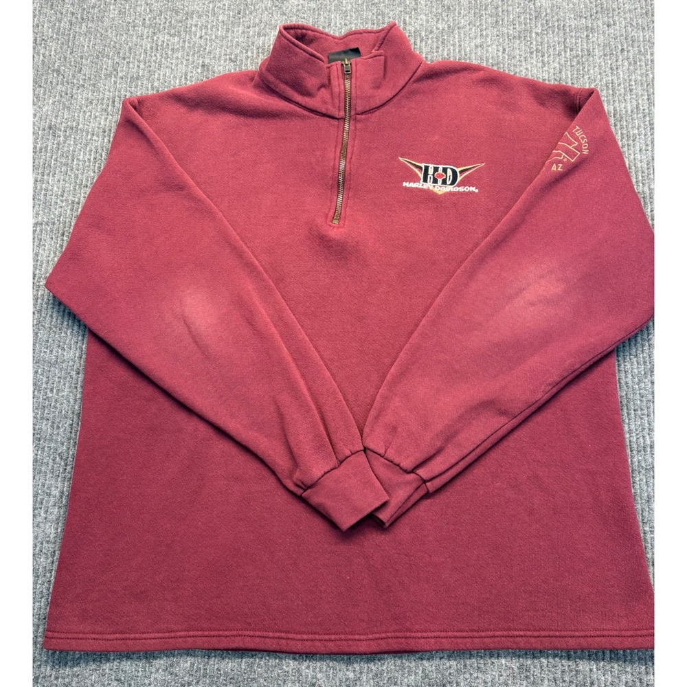 Vintage Harley Davidson Lee Heavyweight 1/4 Zip Sweatshirt Maroon Tucson AZ L